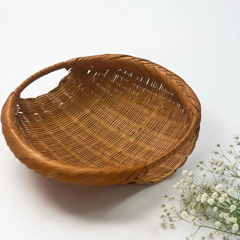 Vintage Hand Woven Sieve Woven Split Bamboo Winnowing Round Basket Tray 9” 3783